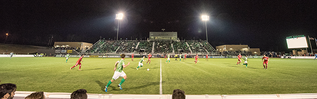 Image of the Oklahoma City FC in action against FC Dallas in a friendly match at Taft Stadium.