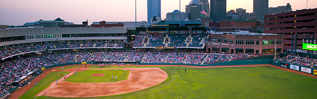 Image of Chickasaw Bricktown Ballpark during an Oklahoma City Dodgers Game.