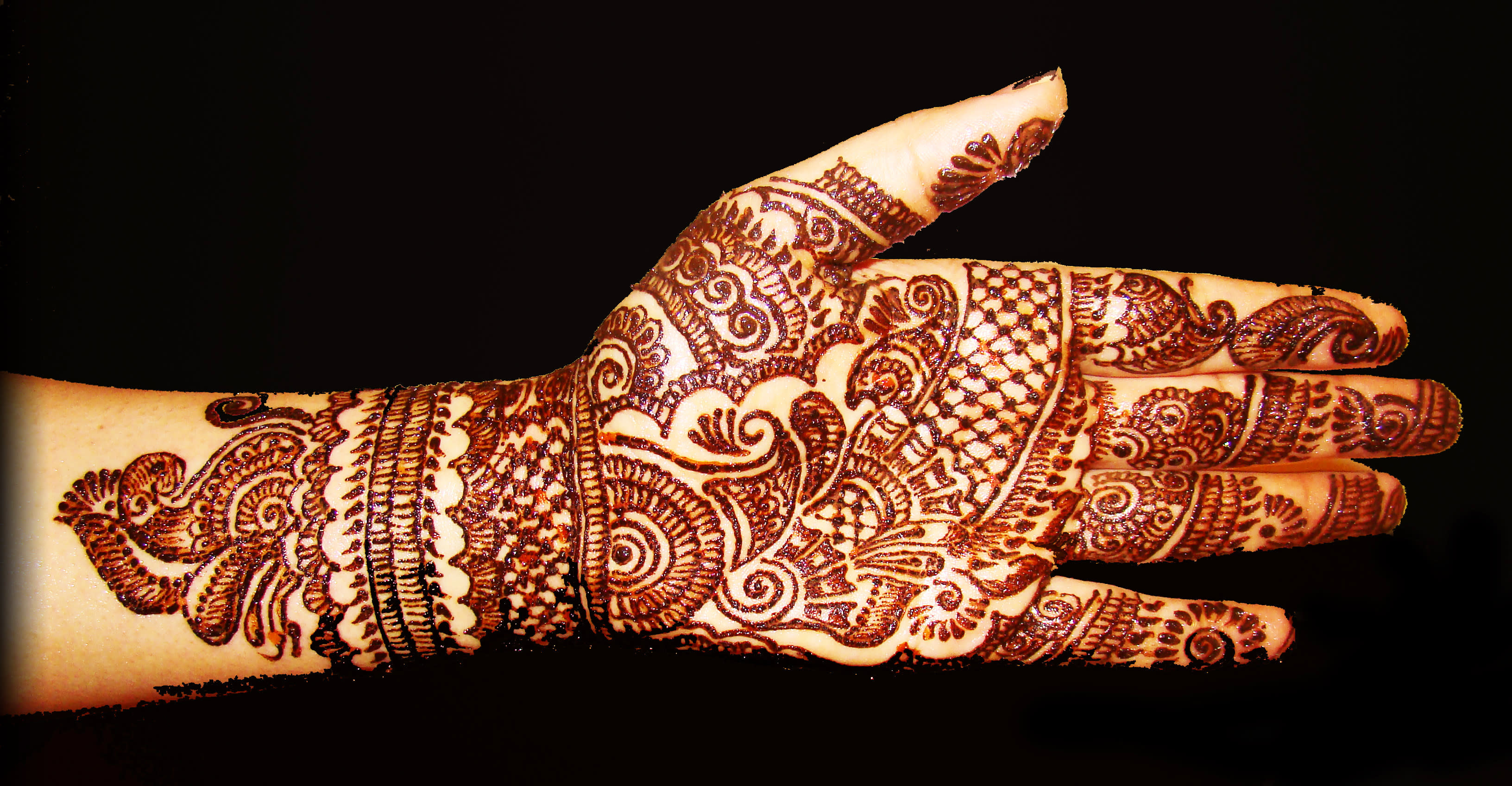 An arm decorated with henna designs