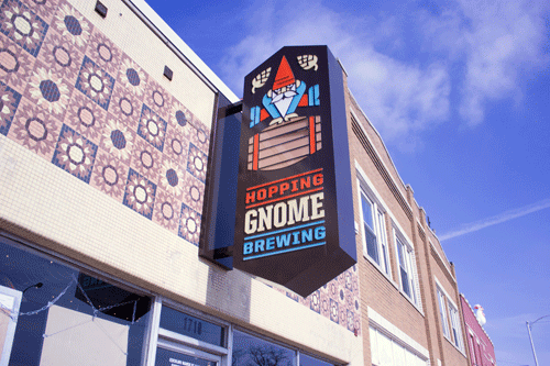 The Hopping Gnome logo not only marks the location of one of Wichita’s newest breweries, but it also inspired a video game akin to Super Mario Bro.