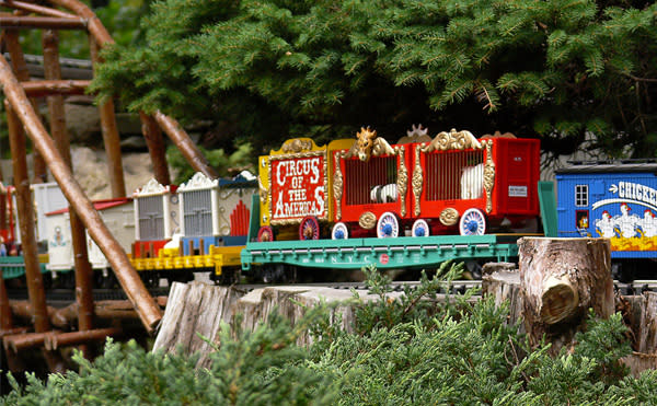The Circus train will be running on the Morris Arboretum's Garden Railway all weekend.