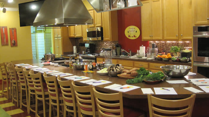 The Cooking Spotlight kitchen before they gave us the knives. The Cooking Spotlight kitchen before they gave us the knives.