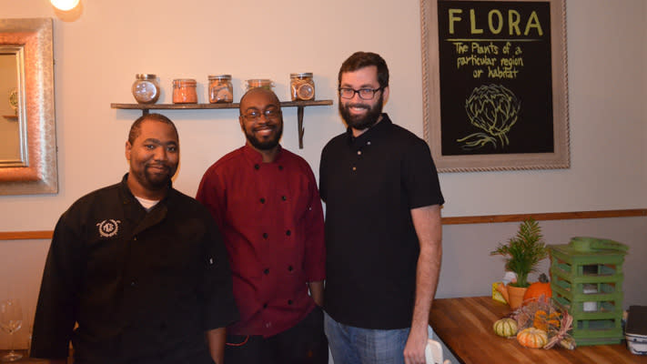 Dessert Chef Lamar Bell, Chef Timothy Thomas and Owner Dan Brightcliffe have made Flora a vegan destination.