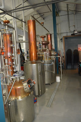 The former mechanical room at Tyco Sprinklers now houses Boardroom's stills.