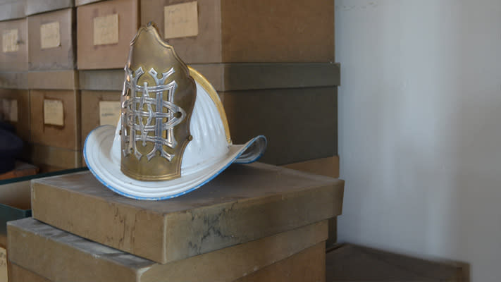 A lone helmet, perhaps belonging to one of the spirits that resides in the old firehouse... A lone helmet, perhaps belonging to one of the spirits that resides in the old firehouse...