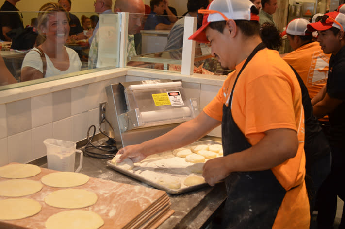 The pitas-to-be are all made fresh in-store.
