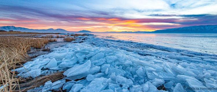 Utah Lake shore at Sunset in Winter