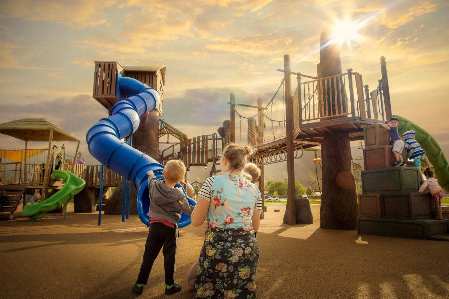 Mother and her two kids at a park