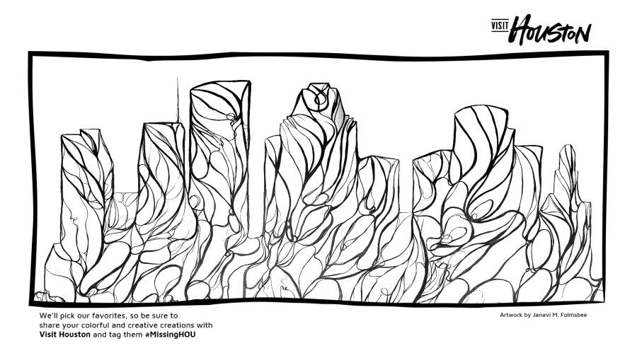 A page from the Houston Mural downloadable coloring book