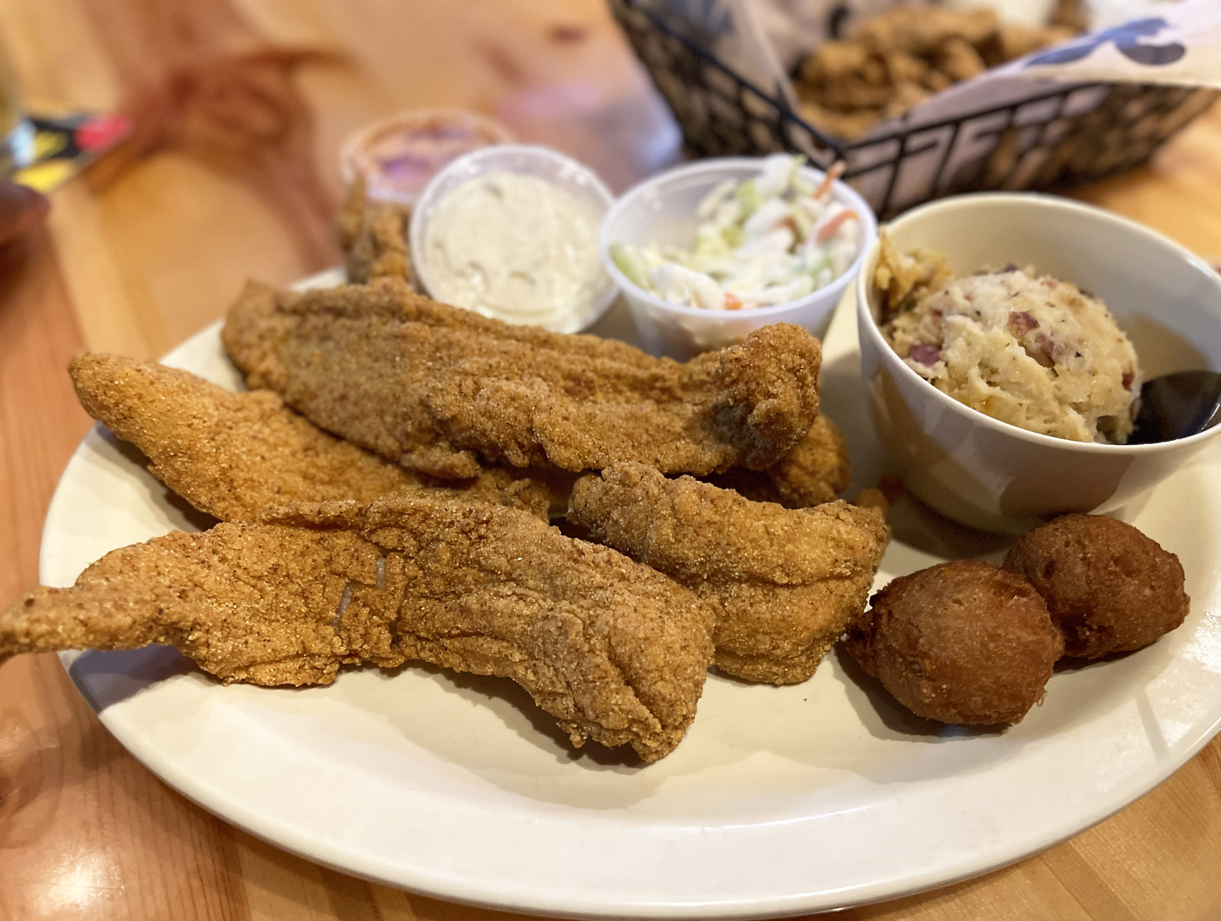 Fried duck and fish plate from Crazy Cajun