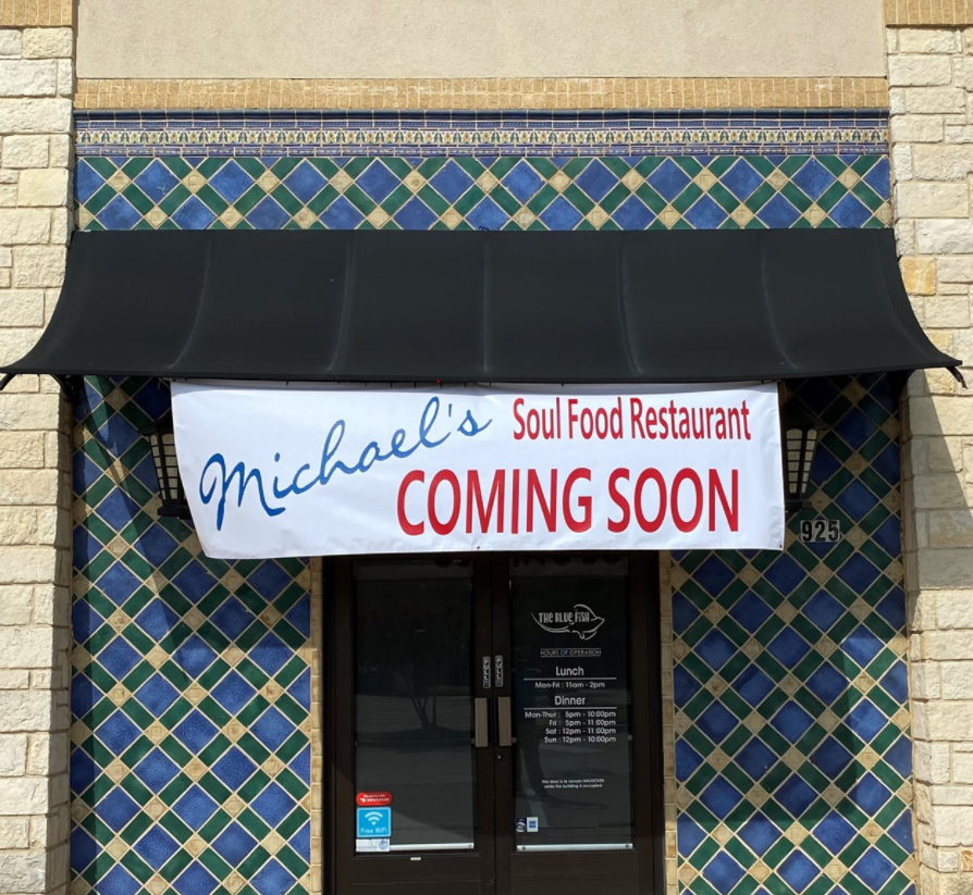 Coming Soon Sign From Michael's Soul Food Restaurant In Irving, TX