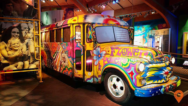 A psychedelic bus in the bethel woods museum
