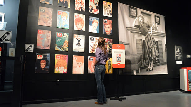 A photo wall of lucille ball inside of the museum