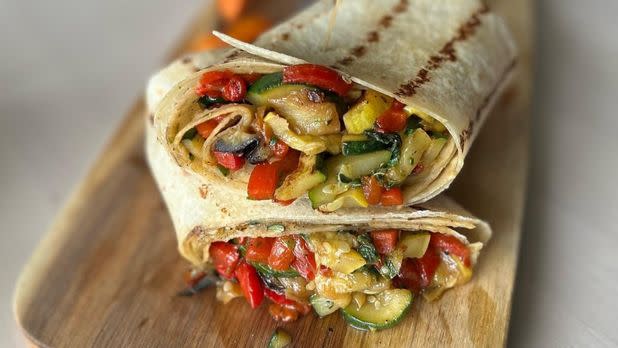 Roasted vegetable filled grilled wrap