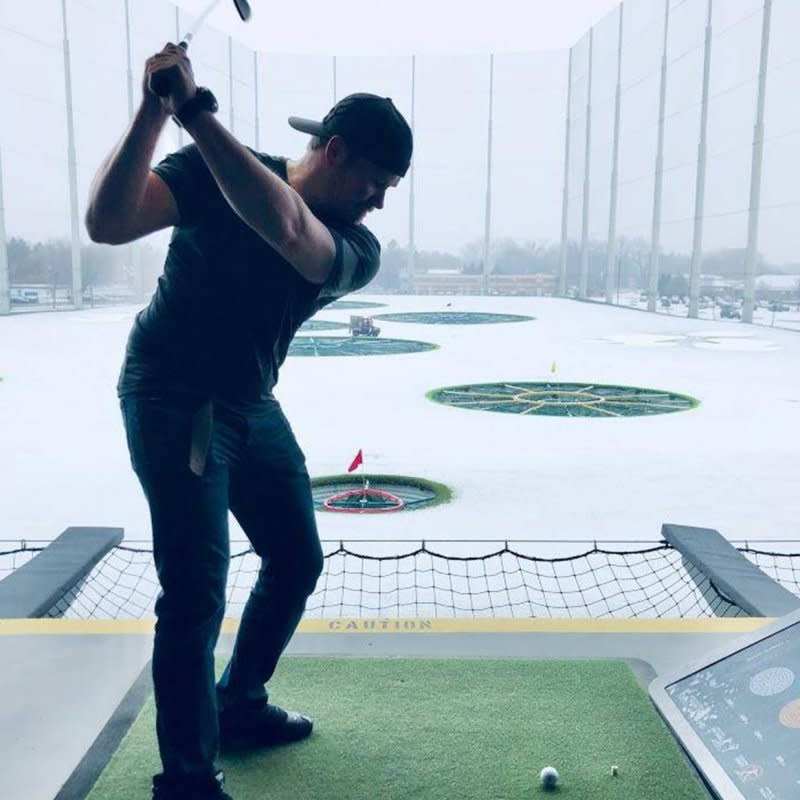 Playing golf in winter at Top Golf in Brooklyn Center, MN