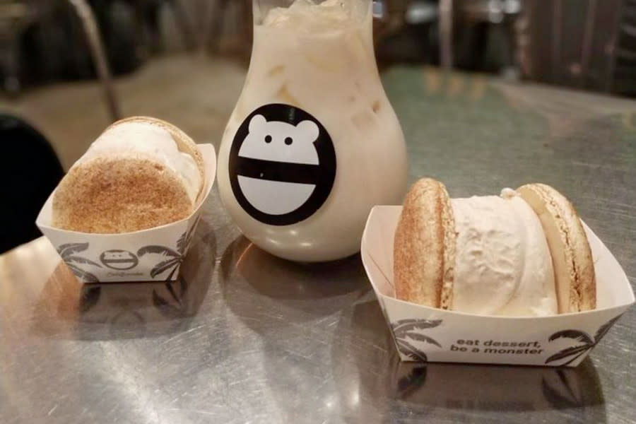 Macaron Ice Cream Sandwiches and Milk Tea from Snow Monster in Irvine CA
