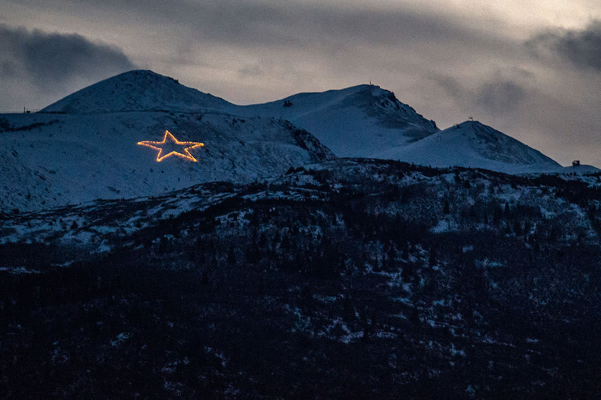 Summit Star lights on the mountain in Anchorage, Alaska