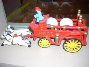 Antique cast iron fire engines are on display at the Firefighters Museum.