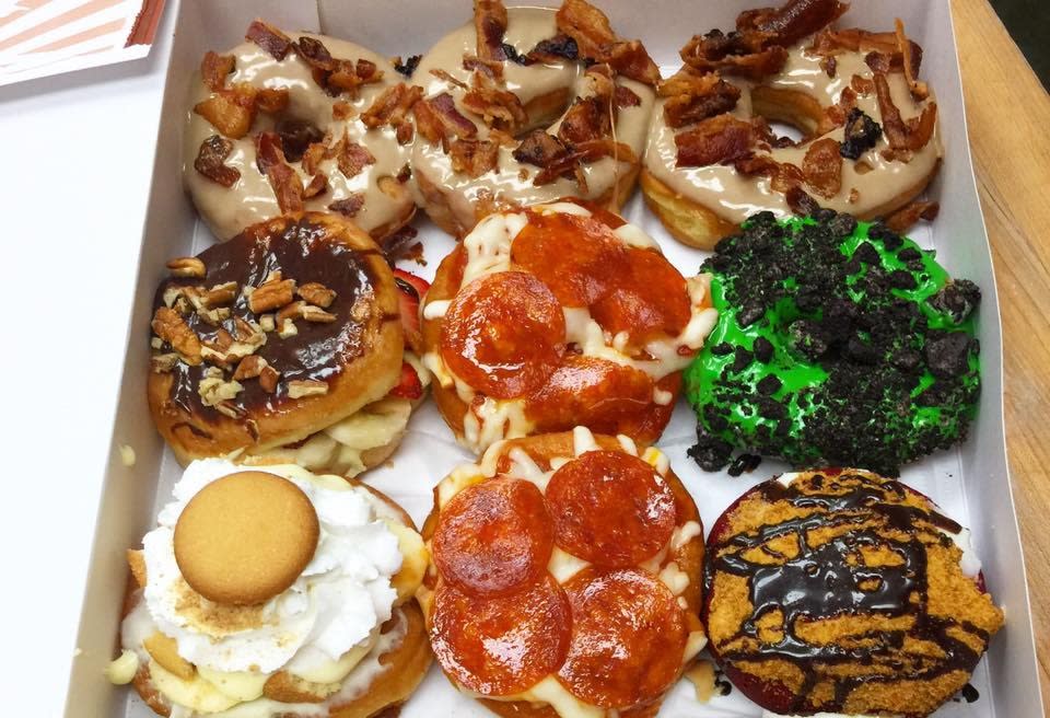 A box of sweet and savory donuts from The Grove Do-Nutz & Deli in Houston, TX