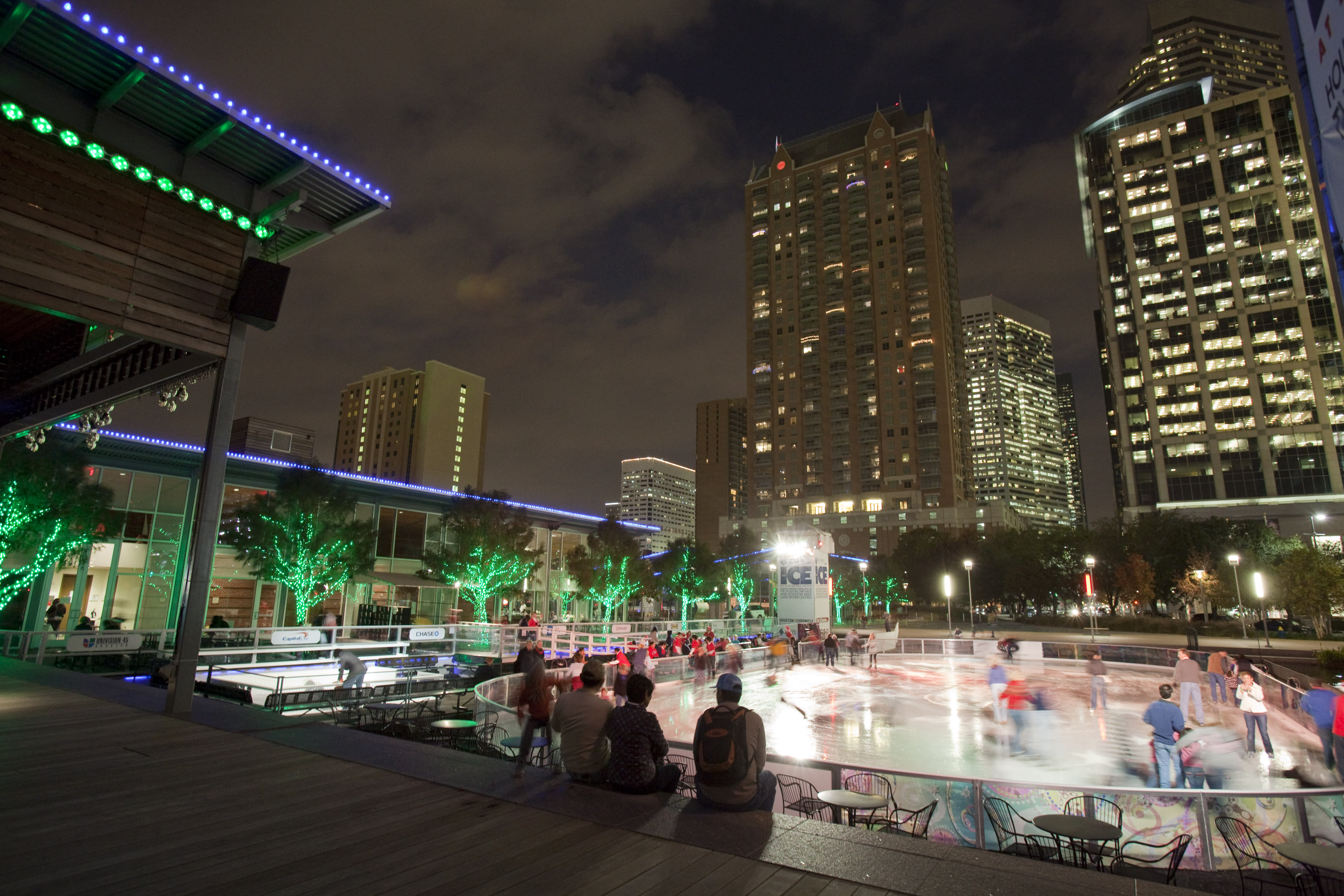Ice Skating at Discovery Green (night)