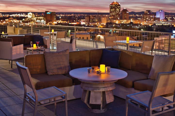 The view from the Apothecary Lounge rooftop bar at Hotel Parq Central in Albuquerque