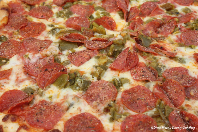 Dion's green chile pepperoni pizza in Albuquerque