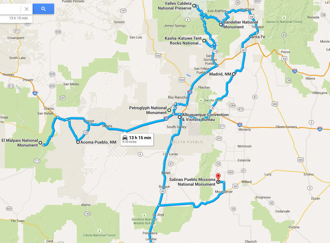 Map of day trips from Albuquerque