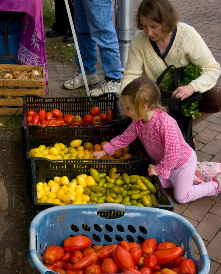 Family Shopping at Farmers Market