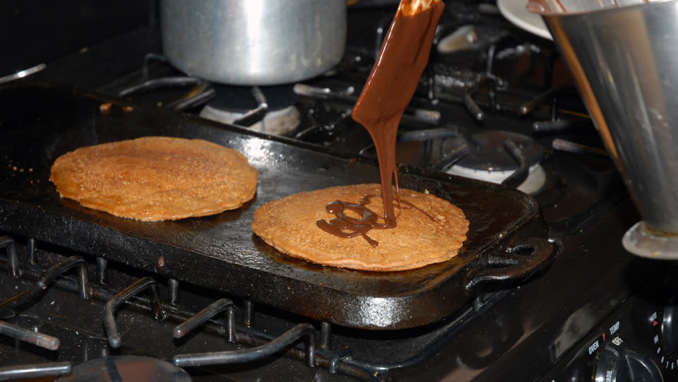 Drizzle Ganache Onto Center of One Pancake