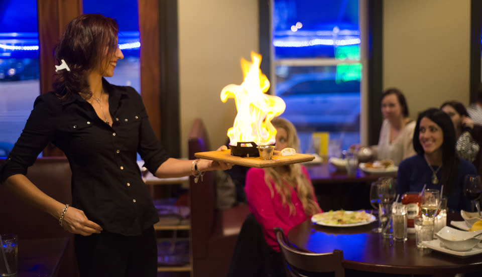 Flaming Saganaki Cheese at Luna Mezza Grille courtesy of Stu Galagher