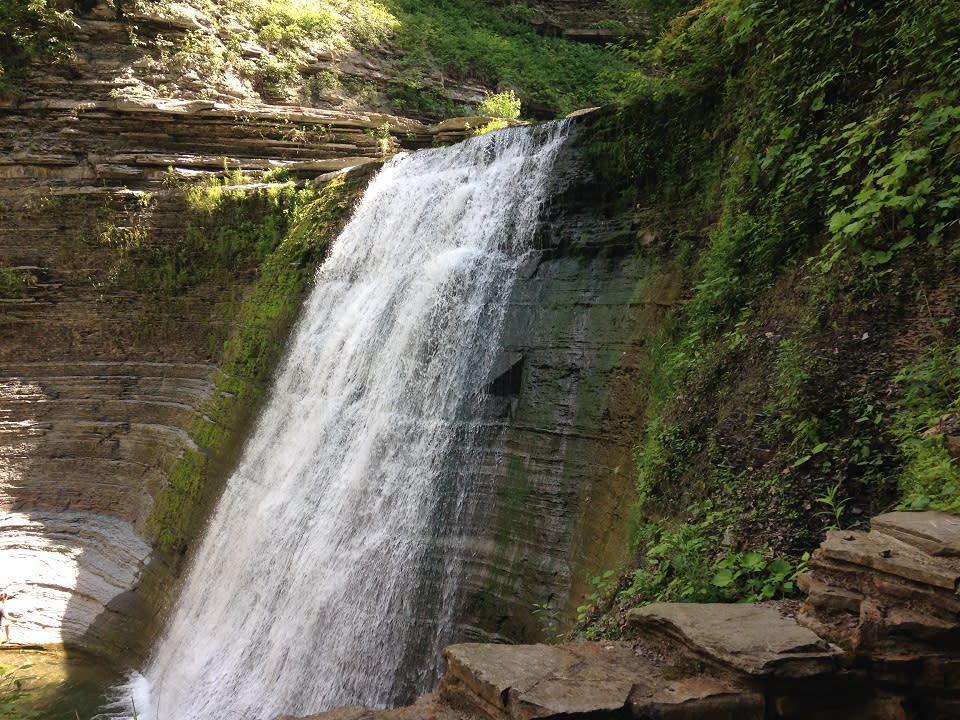 View of a waterfall from the Gorge Trail at Stony Brook State Park