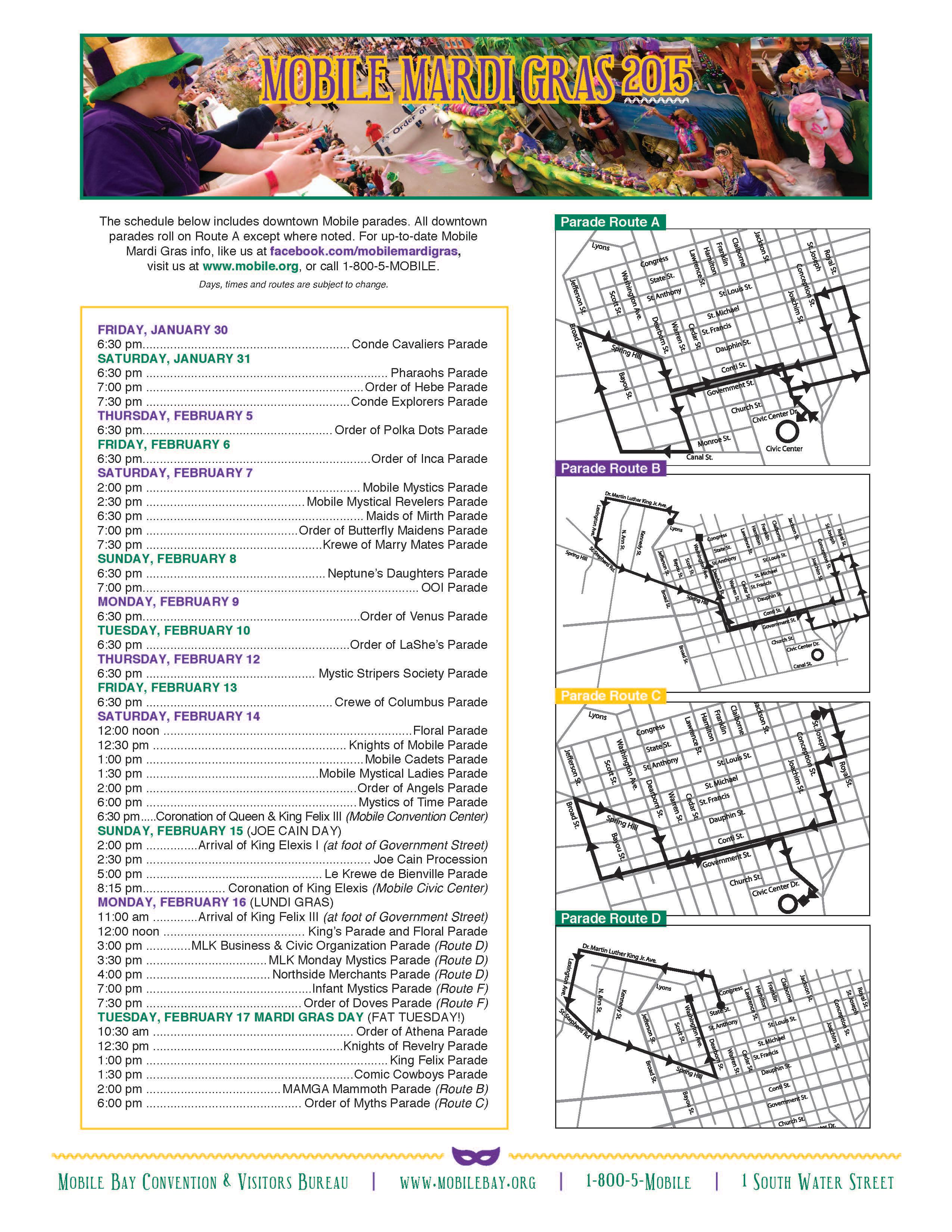 Mardi Gras  2015 Schedule and Maps