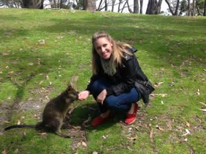 Meaghan Frank Meaghan Frank poses with a wallaby in Australia where she recently received her MBA from the University of Adelaide.
