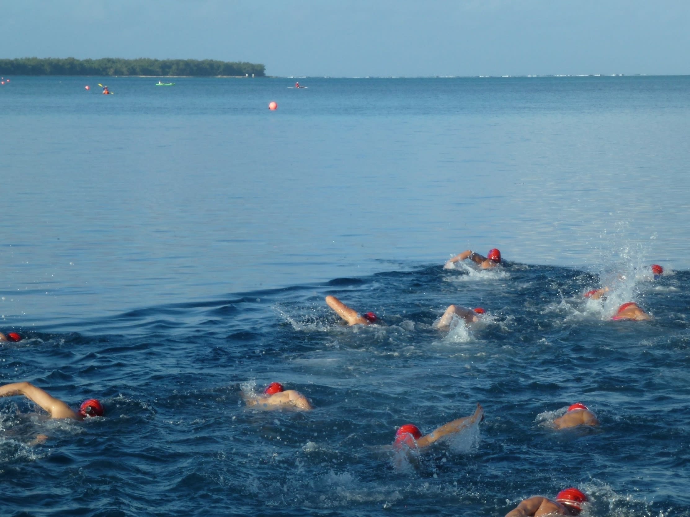 Swimmers on the way to Cocos Island.