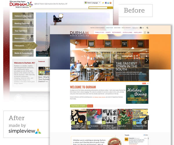 Durham CVB Website Before and After