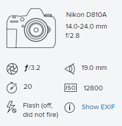 Exif Data Display Example from Flickr