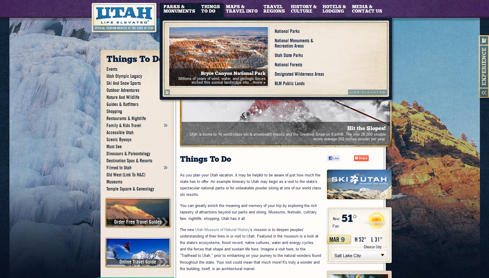 Utah Tourism Website - March 2012 - Winter Imagery