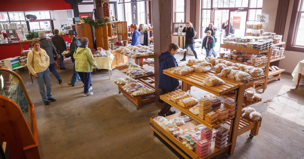 Shoppers browse displays of fresh baked goods at Nappanee Bakery and Treat Shoppe