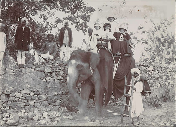 Etta Cone and Claribel Cone seated on an elephant with Moses and Bertha Cone, India, 1907. Claribel Cone and Etta Cone Papers, Archives and Manuscripts Collections, The Baltimore Museum of Art. CG.18.