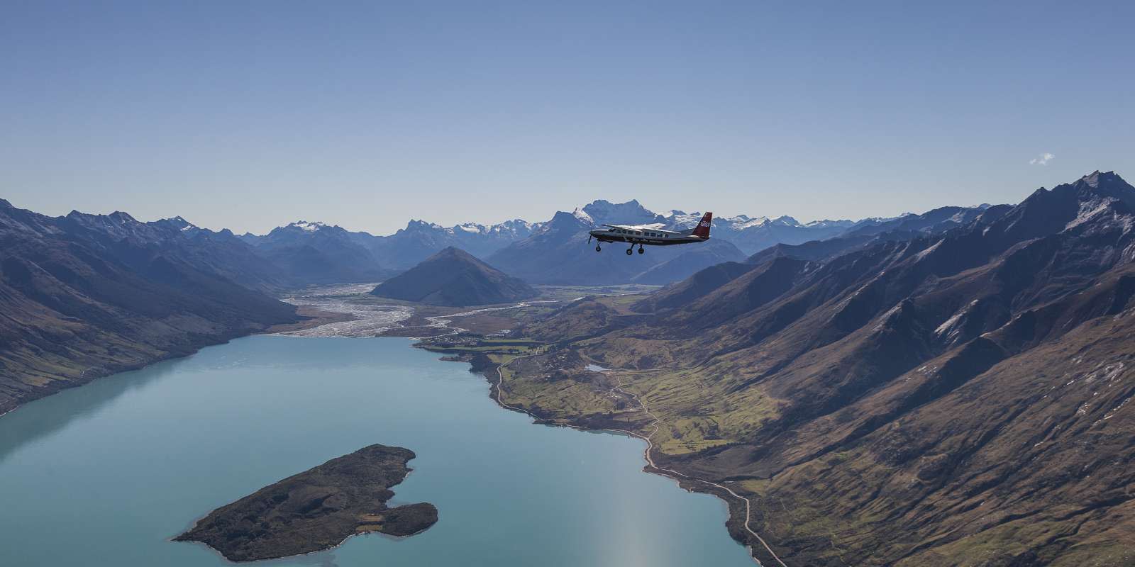 Scenic aeroplane flight over Glenorchy