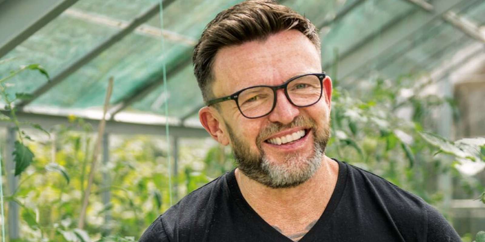 Darren Lovell in his organic vegetable garden