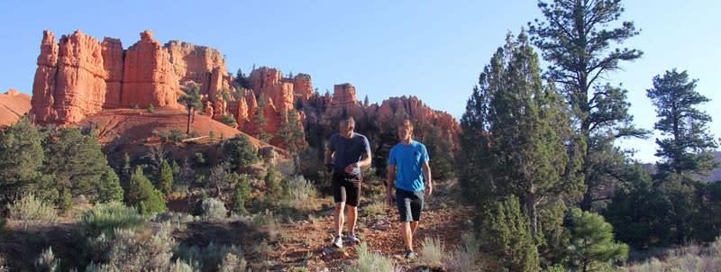 Hiking among hoodoo formations in the Bryce Canyon area. 