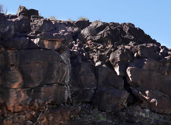 A wall of volcanic rock from ancient lava