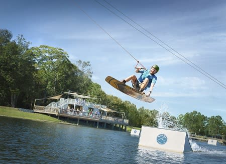 Watch soaring adventures at Shark Wake Park. 