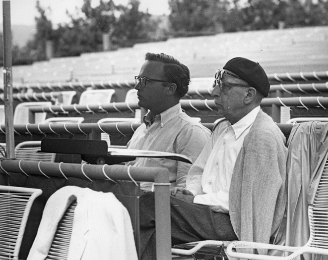 SFO Founder––and General Director for 43 phenomenal seasons––John Crosby watches a rehearsal with his mentor, composer Igor Stravinsky. (Photo Credit: Santa Fe Opera)