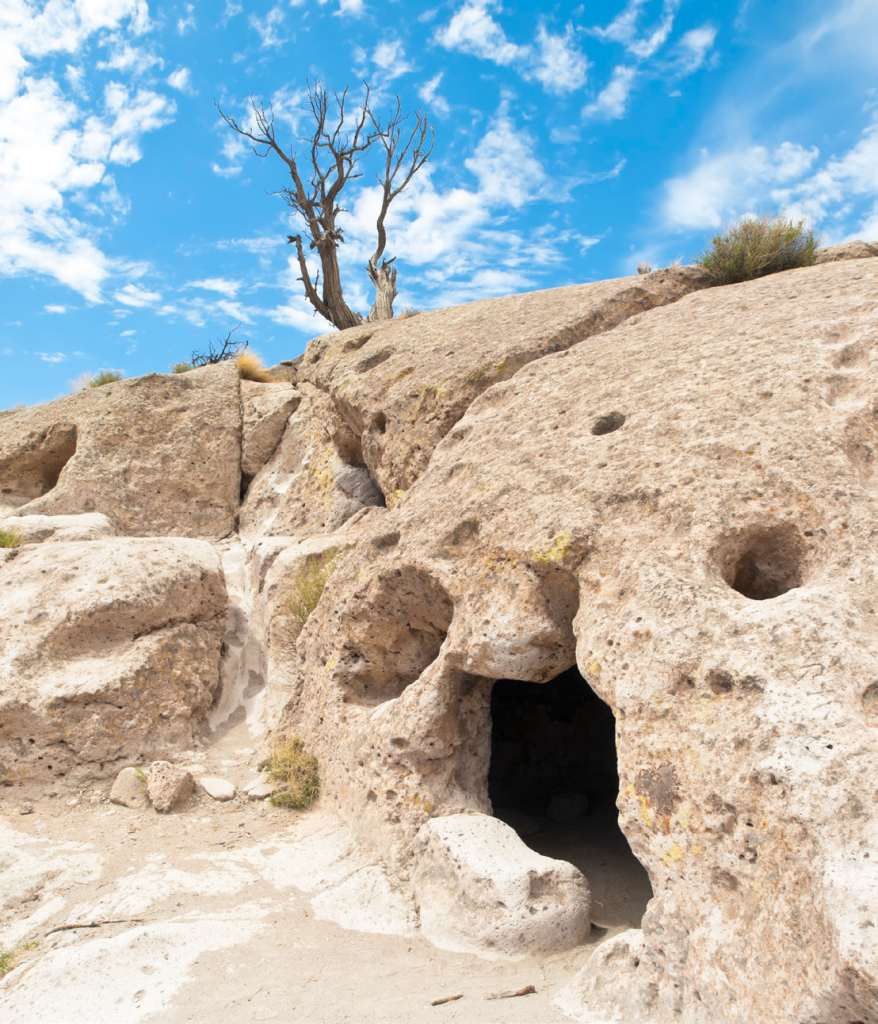 Ancient pueblo inhabits of Tsankawi dug caves into the soft tuff stone. (Photo courtesy of Santa Fe County)