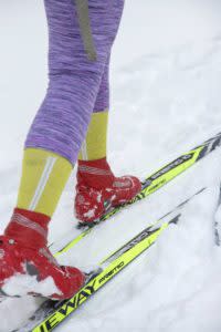 Cross Country skiing for beginners boot close-up in Laramie, Wyoming