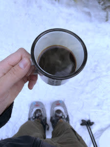 Coffee on the snowshoe trail