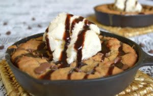 Roxies outdoor seating Skillet Cookie for Dessert
