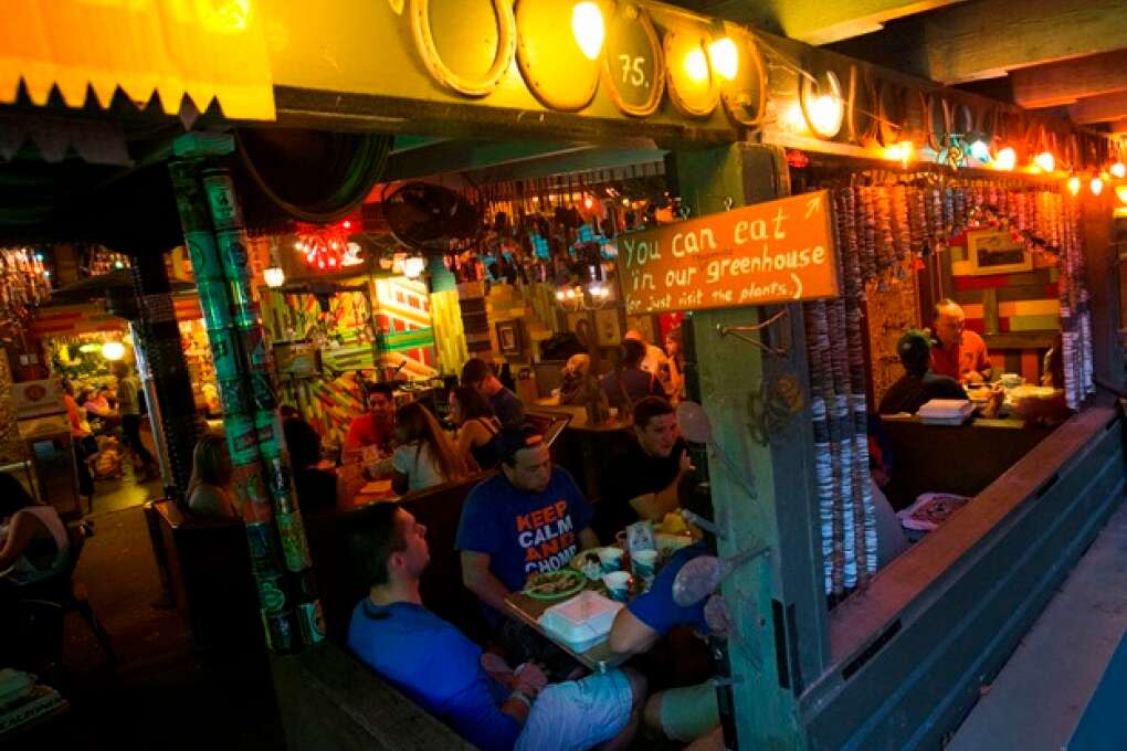 Indoor and outdoor seating options are available at Satchel's Pizza in Gainesville. Satchel's is a funky joint offering pizza, calzones, salads and homemade sodas.
